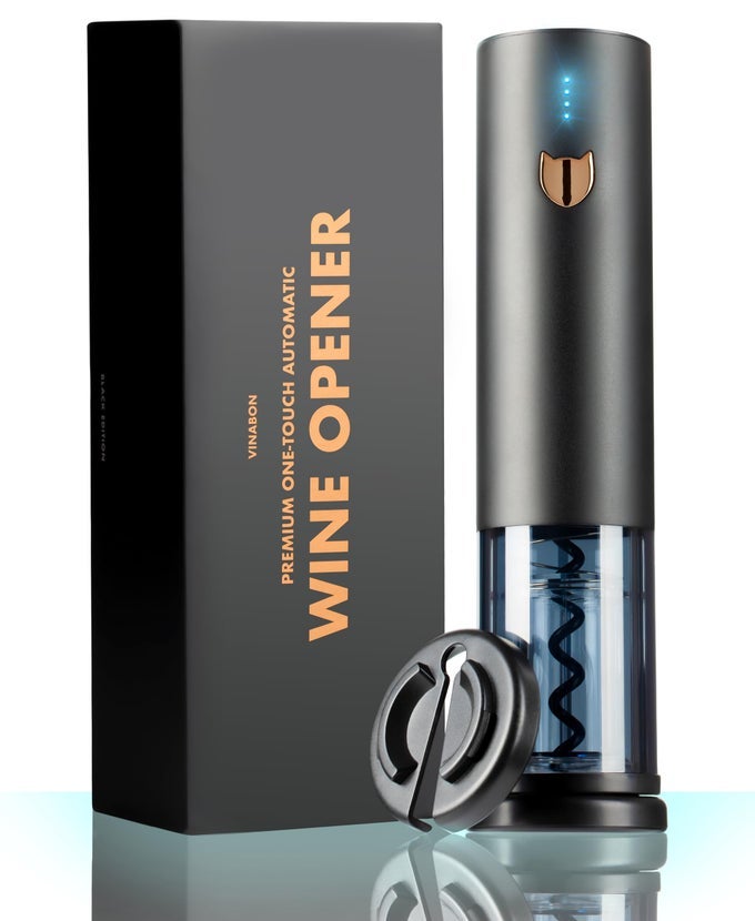 ELECTRIC WINE OPENER 2026 ONETOUCH AUTOMATIC WINE BOTTLE OPENER CORKSCREW RECHARGEABLE UP TO 100 BOTTLESCHARGE WITH FOIL CUTTER STAND LED INDICATOR INCLUDES WINE GUIDE EBOOK