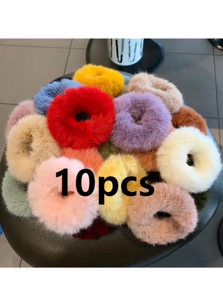 Goolsky 10pcs Colorful Simple Plush Hair Ring, Hair Rope, Hair Accessories, Random Color, Ideal choice for Gifts  - Image 1