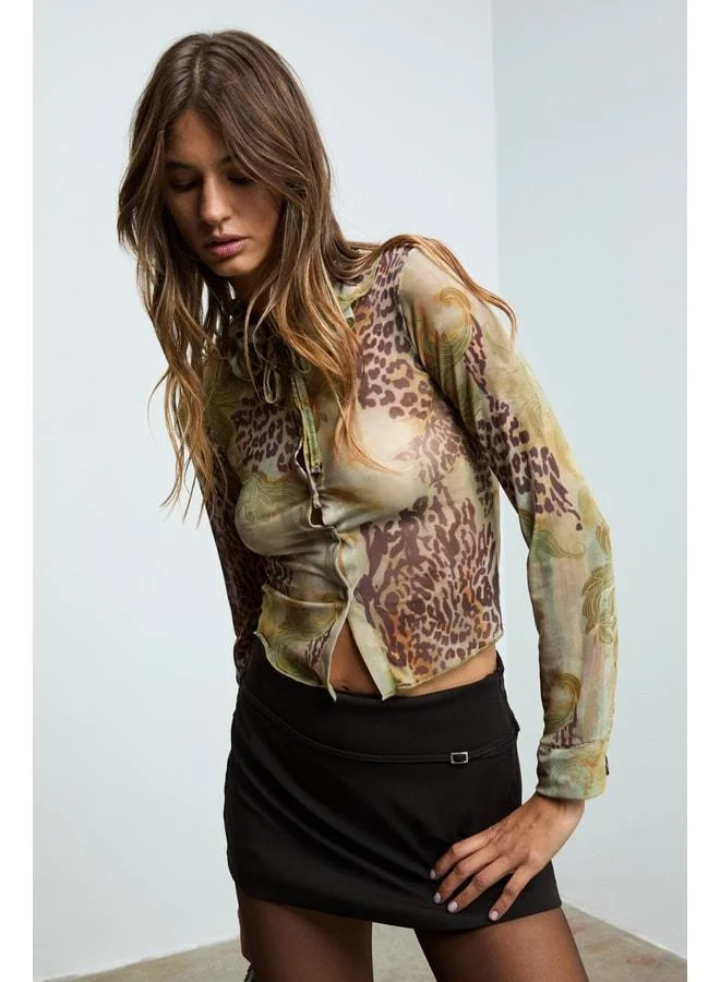 Grimelange VIVERRO Women's Stretch Printed Soft-Texture Buttoned Mesh Fabric Multi-Color Blouse.