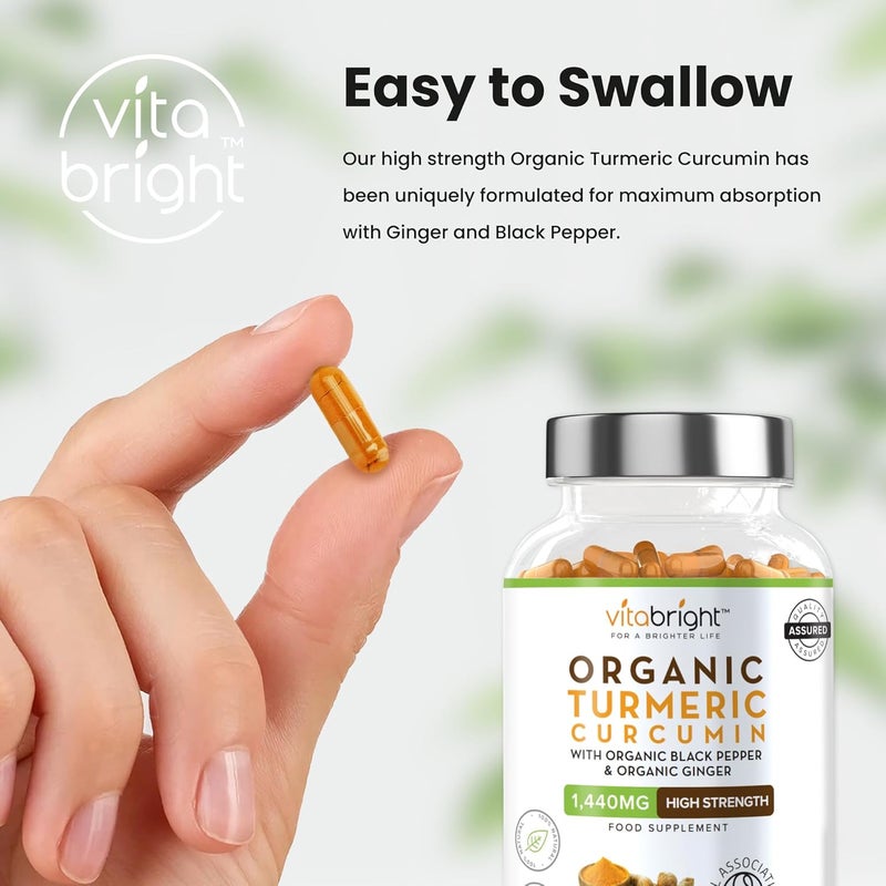 VitaBright كبسولات الكركم والفلفل الأسود 1440 ملغ جرعة 120 قرص 2 شهر إمداد 2 في اليوم مكملات عشبية عالية القوة كركمين فيتابرايت مكمل الكركم العضوي - Image 4