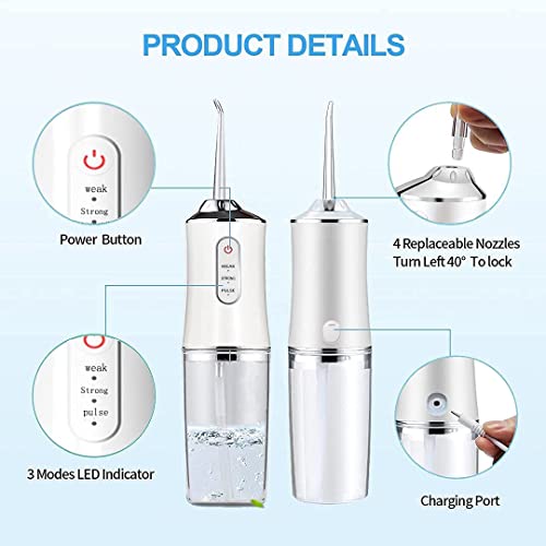 HIRTI Water Flosser Oral Irrigator with 3 Modes, 4 Jets, IPX7, Cordless Rechargeable Irrigation Cleaner with 220ml Detachable Water Tank for Teeth Cleaning, Multicolor (White, Green, Pink) - Image 5