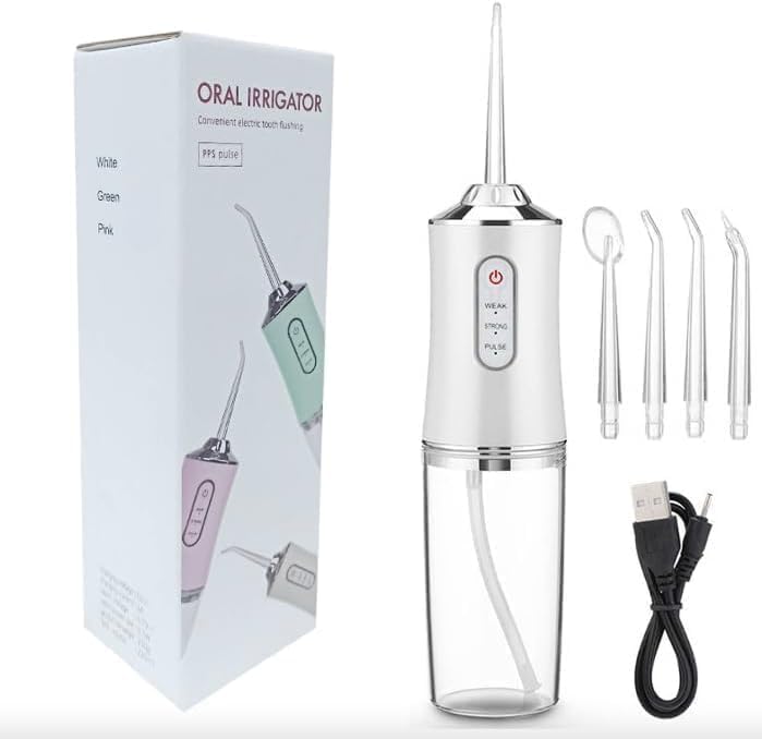 HIRTI Water Flosser Oral Irrigator with 3 Modes, 4 Jets, IPX7, Cordless Rechargeable Irrigation Cleaner with 220ml Detachable Water Tank for Teeth Cleaning, Multicolor (White, Green, Pink) - Image 1