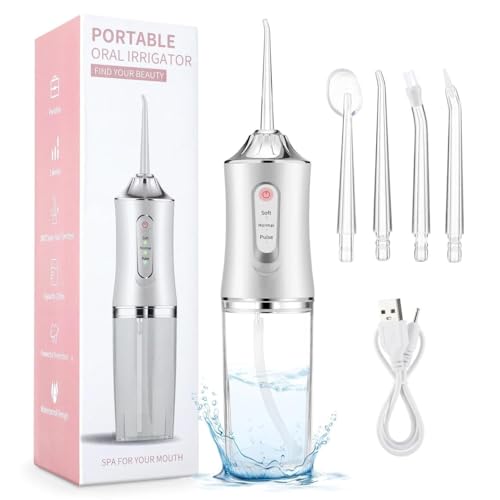 HIRTI Water Flosser Oral Irrigator with 3 Modes, 4 Jets, IPX7, Cordless Rechargeable Irrigation Cleaner with 220ml Detachable Water Tank for Teeth Cleaning, Multicolor (White, Green, Pink) - Image 2
