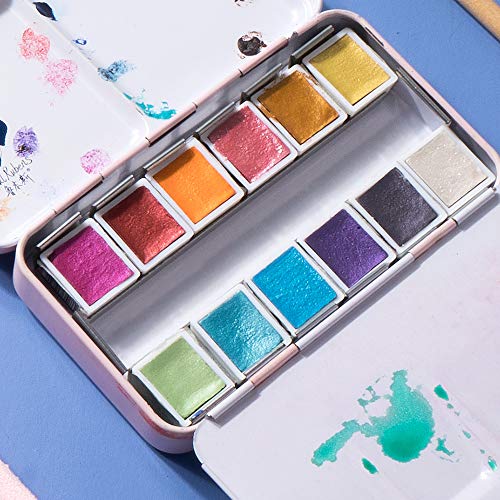 Paul Rubens Watercolor Paint Artist Grade 12 Colors, Metallic Glitter Watercolor Paints Set Solid Cakes with Palette and 100% Cotton Hot Press Watercolor Journal for Artists Painters - Image 3