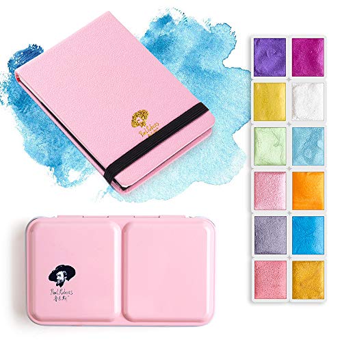 Paul Rubens Watercolor Paint Artist Grade 12 Colors, Metallic Glitter Watercolor Paints Set Solid Cakes with Palette and 100% Cotton Hot Press Watercolor Journal for Artists Painters - Image 1