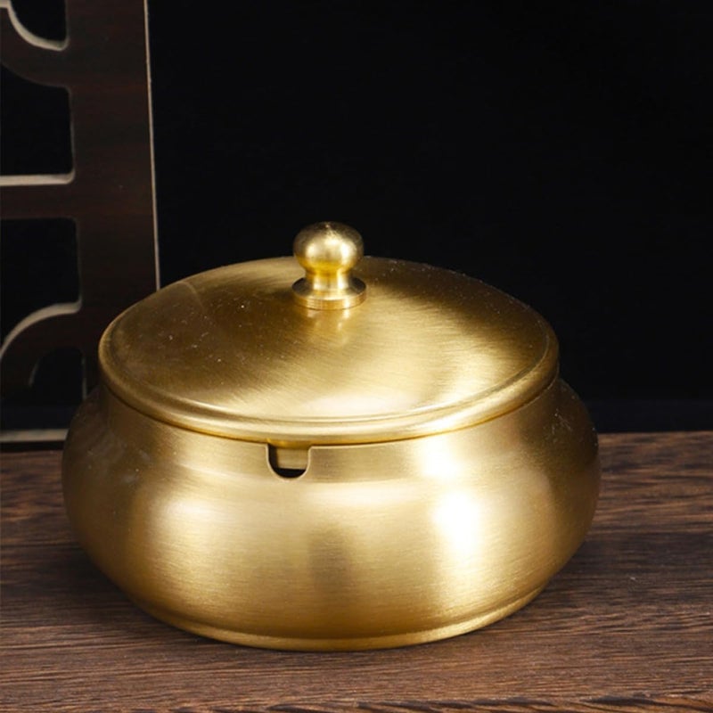 Brass Ashtray Lid Medium Size Fireproof Portable Cigarette Ashtray Cover Tabletop Storage Can Accessory for Home Indoor and Patio Use - Image 4
