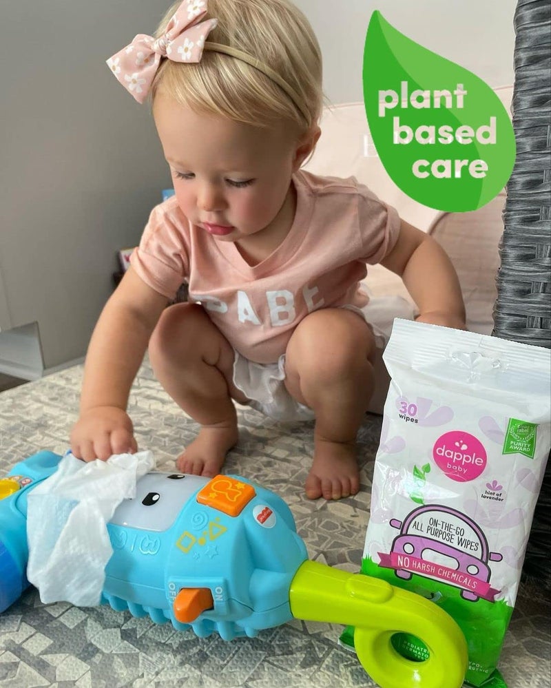 Dapple Baby All Purpose Wipes, Hypoallergenic & Powered by Plants Cleaning Wipes, Hint of Lavender, 30 Count (Pack of 2) - Image 2