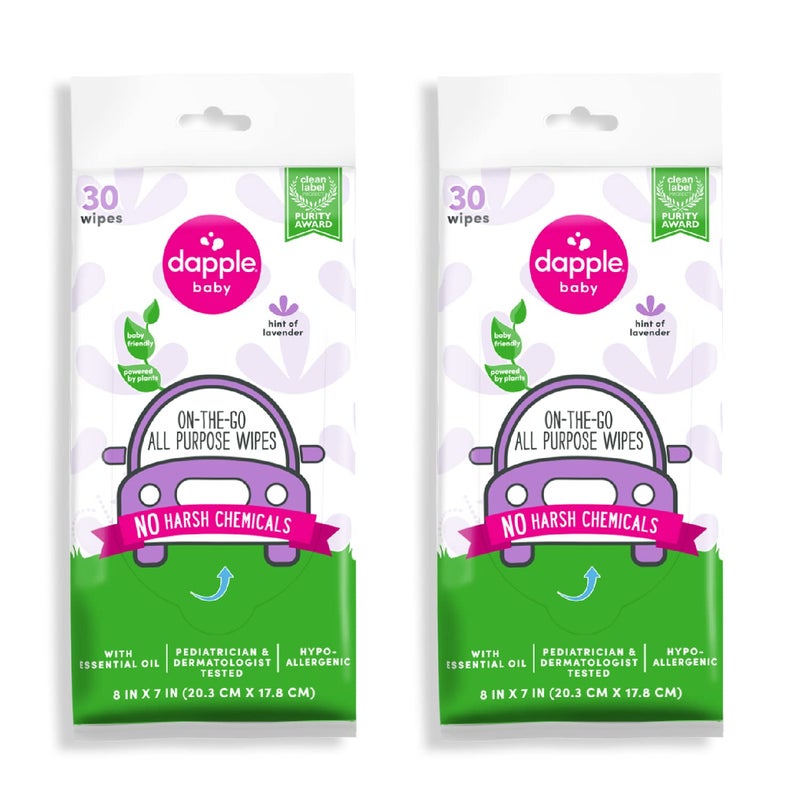 Dapple Baby All Purpose Wipes, Hypoallergenic & Powered by Plants Cleaning Wipes, Hint of Lavender, 30 Count (Pack of 2) - Image 1