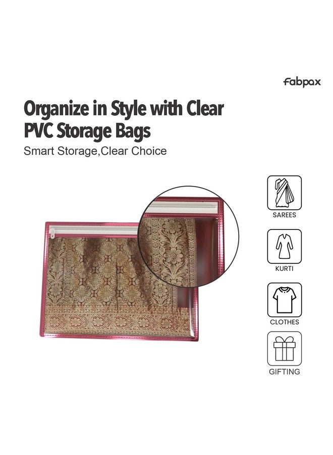FabPax FabPax Saree Cover, Saree Cover for Gifting, Non-woven Single Saree Bags, One Side Transparent Saree Covers With Zip, Saree Covers For Storage, Wardrobe Organiser, Size-36x42 cm (Pink, Set of 50)  - Image 3