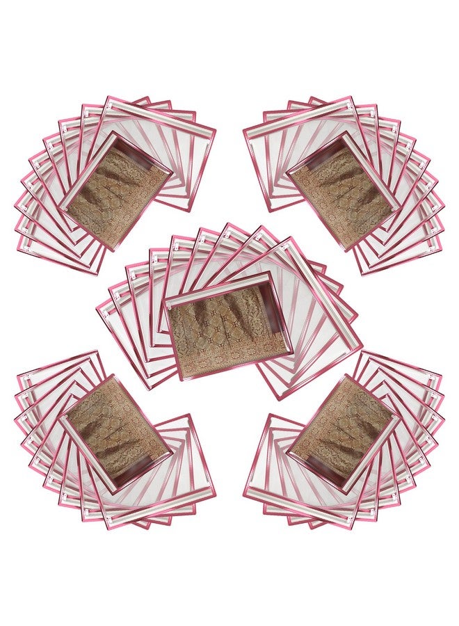 FabPax FabPax Saree Cover, Saree Cover for Gifting, Non-woven Single Saree Bags, One Side Transparent Saree Covers With Zip, Saree Covers For Storage, Wardrobe Organiser, Size-36x42 cm (Pink, Set of 50)  - Image 1