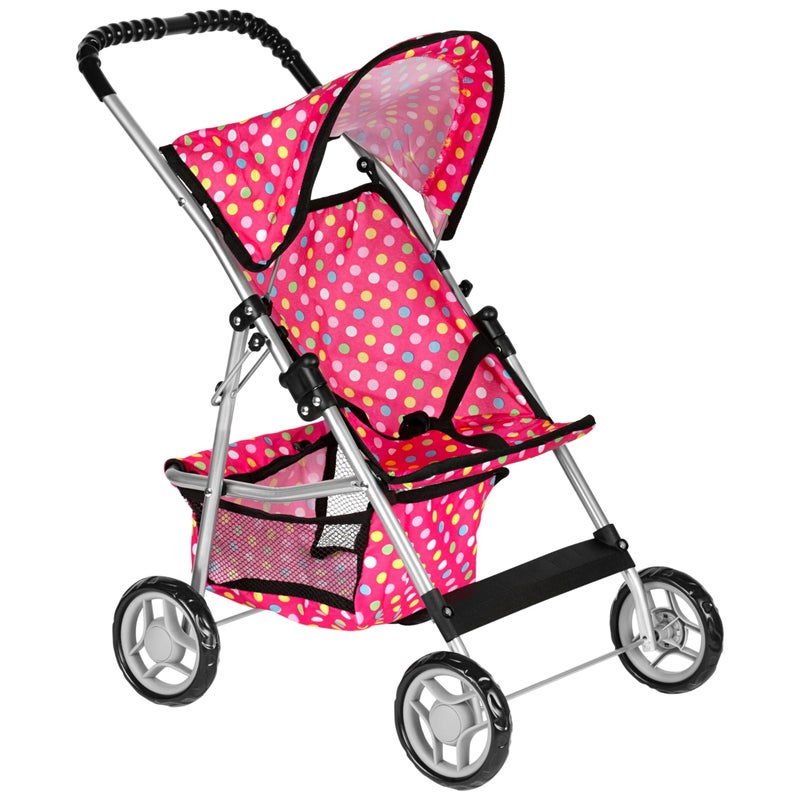 fash n kolor  Deluxe Doll Stroller My First Baby Doll Strollers Toy with Bigger Wheels  Polka Dot Design with Basket in The Bottom  Dolls to Play Baby Doll Stroller for Girls - Image 3