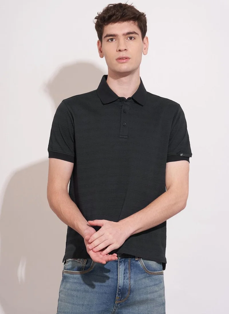 Being Human Men Striped Polo Collar Pure Cotton T-shirt