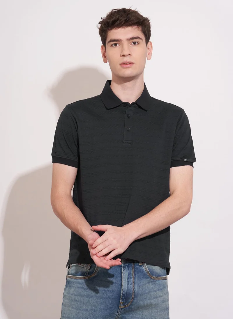 Being Human Men Striped Polo Collar Pure Cotton T-shirt