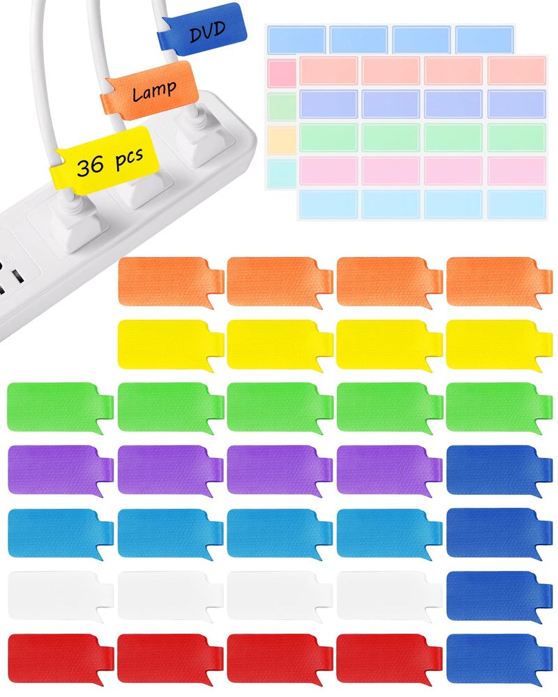 Summerbrite 36-Pack Large Cable Labels with 40 Write-On Stickers, Reusable 8-Color Wire Tags for Electronics, Cord ID & Cable Management for Home Office, PC Network - Rectangle - Image 1