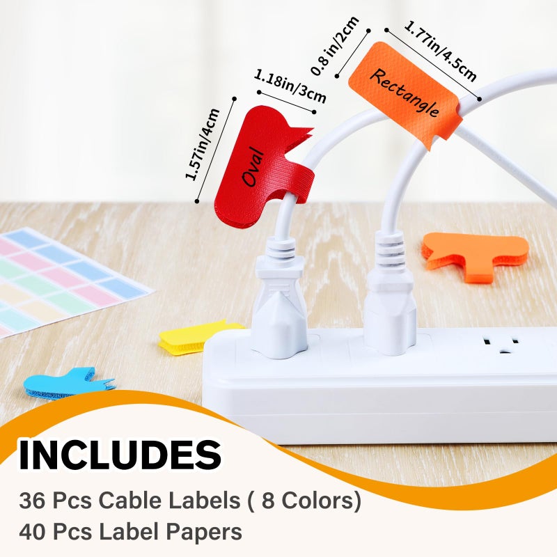 Summerbrite 36-Pack Large Cable Labels with 40 Write-On Stickers, Reusable 8-Color Wire Tags for Electronics, Cord ID & Cable Management for Home Office, PC Network - Rectangle - Image 3
