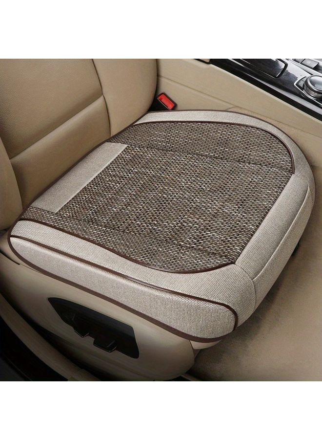 Universal Front Car Seat Covers Black Breathable Hemp Fabric Cool Summer Warm Winter - Image 2