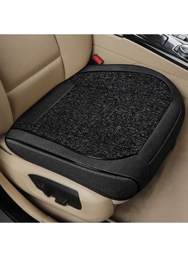 Universal Front Car Seat Covers Black Breathable Hemp Fabric Cool Summer Warm Winter - Image 1