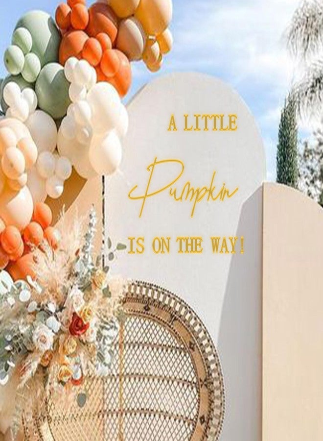 MUWEOL ملصق MUWEOL A Little Pumpkin Is On The Way - ديكور جداري على شكل قوس بالونات لحفل استقبال المولود الجديد على شكل يقطين، ديكور لحفل استقبال المولود الجديد في الهالوين، حروف ذهبية، ديكور لحفلات الخريف (ملصق ذهبي على شكل يقطين) - Image 3