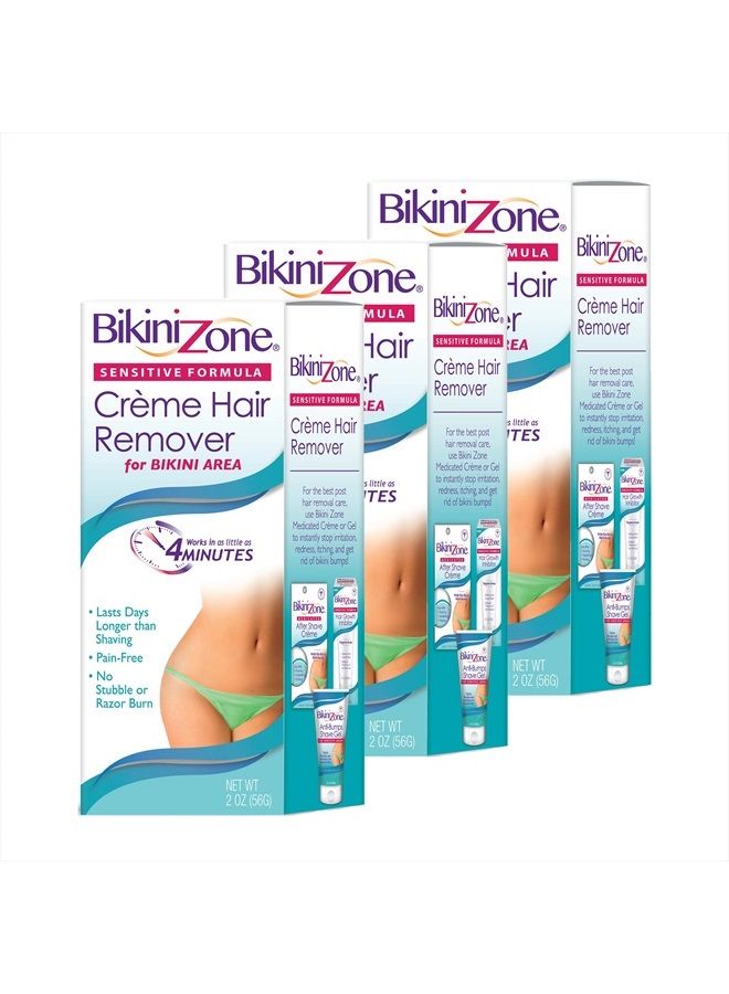 Bikini Zone Bikini Creme Hair Remover - Fast Painless Hair Removing Cream (2 oz, Pack of 3) - Image 1