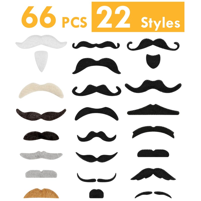 MOWPOG 66 PCS Novelty Fake Mustache Self Adhesive Beard, Costume Mustaches Stickers for Cosplay, Party Accessories, Halloween, Christmas, Funny Fake Facial Hair Mustaches for All Age (22 Classic) - Image 2