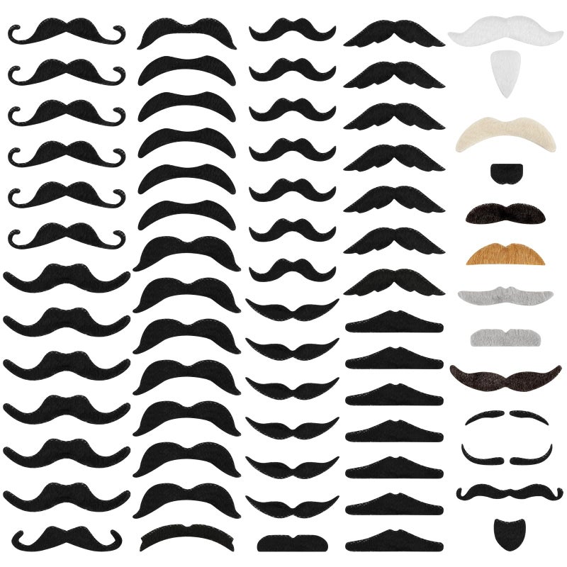 MOWPOG 66 PCS Novelty Fake Mustache Self Adhesive Beard, Costume Mustaches Stickers for Cosplay, Party Accessories, Halloween, Christmas, Funny Fake Facial Hair Mustaches for All Age (22 Classic) - Image 1