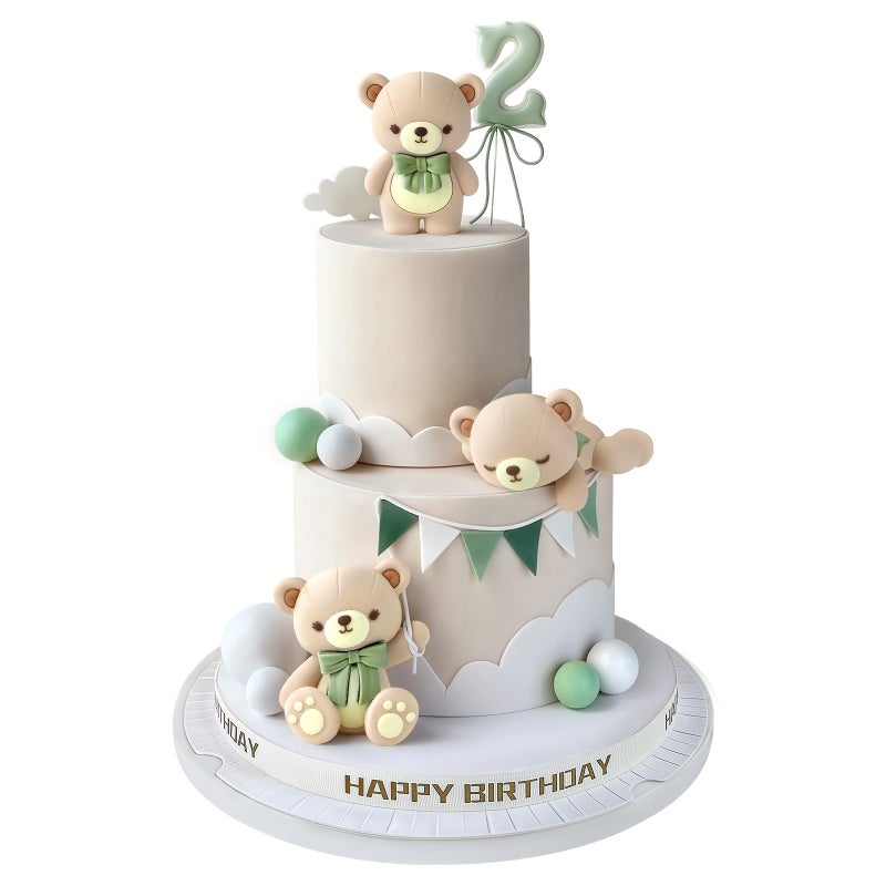 Zafena 12 PCS Bear Cake Topper Bear Cake Decorations with Balls Cake Toppers for Boys Girls Baby Shower Birthday Party Decorations Green - Image 2