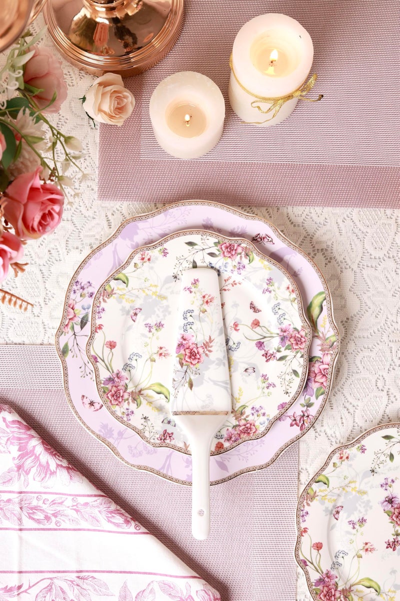 Vigneto Lilac Garden Snack Set (1 Serving Plate, 6 Quarter Plates, 1 Server) | Finest Premium Porcelain | Luxury Floral Tableware - Image 5