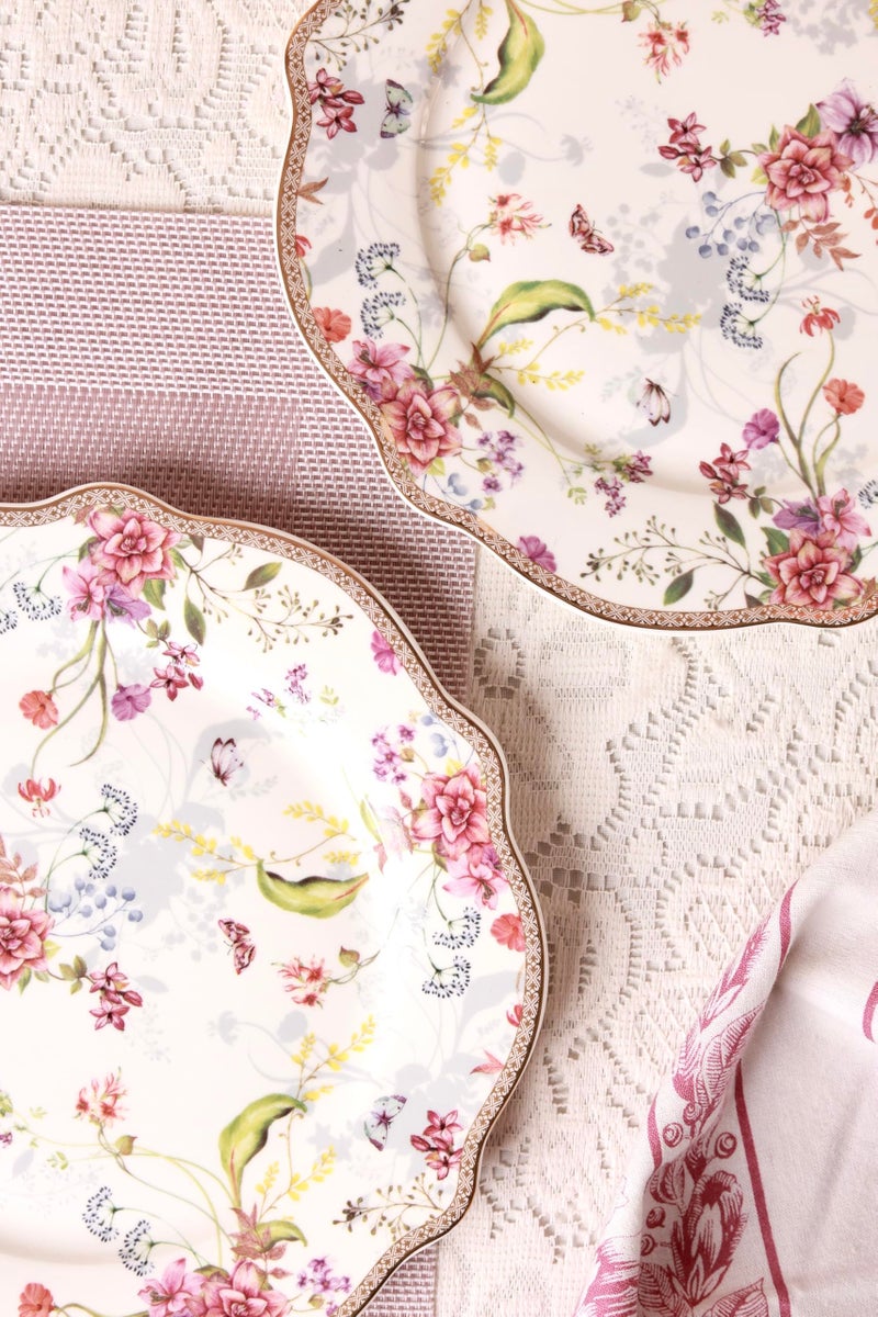 Vigneto Lilac Garden Snack Set (1 Serving Plate, 6 Quarter Plates, 1 Server) | Finest Premium Porcelain | Luxury Floral Tableware - Image 4
