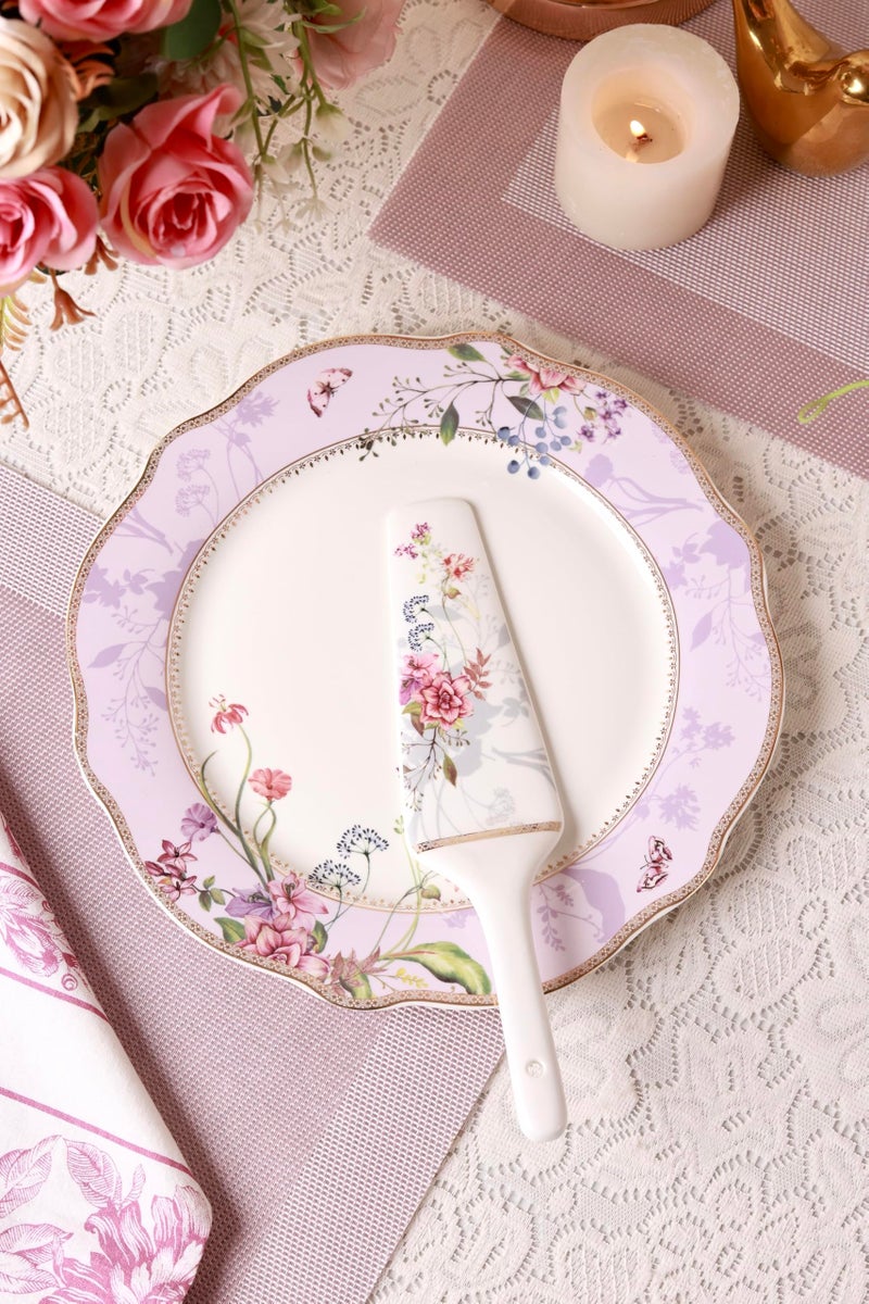 Vigneto Lilac Garden Snack Set (1 Serving Plate, 6 Quarter Plates, 1 Server) | Finest Premium Porcelain | Luxury Floral Tableware - Image 2