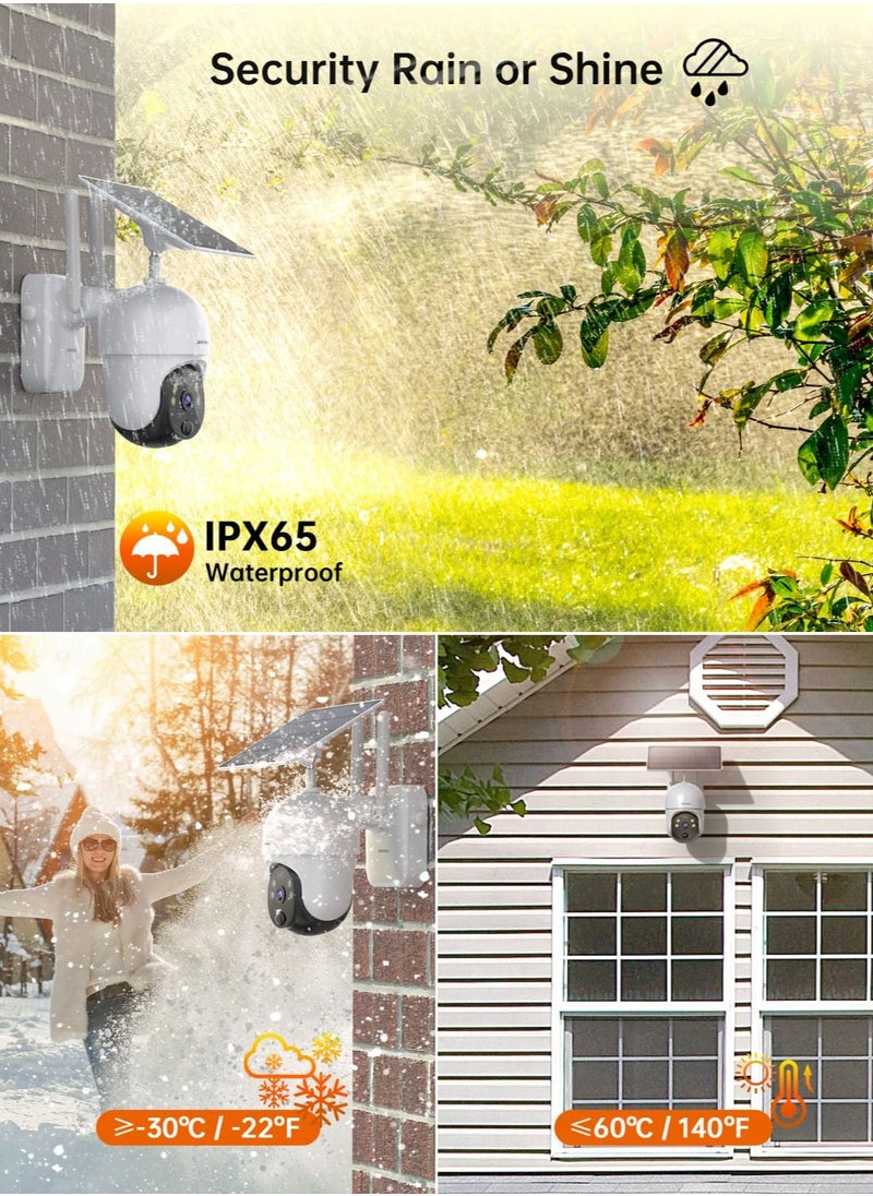 Wireless Outdoor Security Camera Upgraded Solar Security Camera with 14400mAh Rechargeable Battery 2.4G WiFi 1080P Color Night Vision IP65 2-Way Audio Pan Tilt 3X Zoom PIR Detection