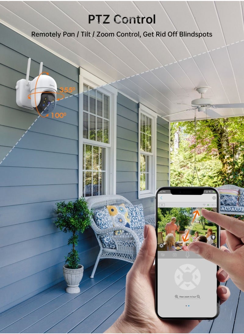 Wireless Outdoor Security Camera Upgraded Solar Security Camera with 14400mAh Rechargeable Battery 2.4G WiFi 1080P Color Night Vision IP65 2-Way Audio Pan Tilt 3X Zoom PIR Detection