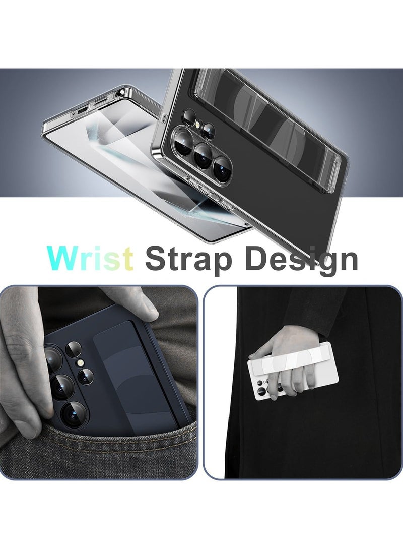 Silicone Wrist Strap Kickstand Holder Stand Wristband Elastic Band Armor Cover for Women Men,PC Anti-Scratch Ultra Slim Shockproof For Samsung Galaxy S25 Ultra Case - Black - Image 2