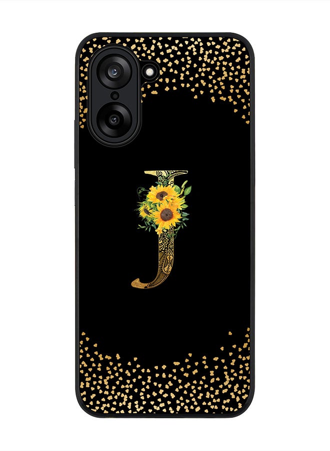 For OnePlus Nord CE5 / Ace 5 Racing Case,Slim fit Camera Protection, Shockproof Thin Phone cover  - Custom Floral Monogram - J ( Black )