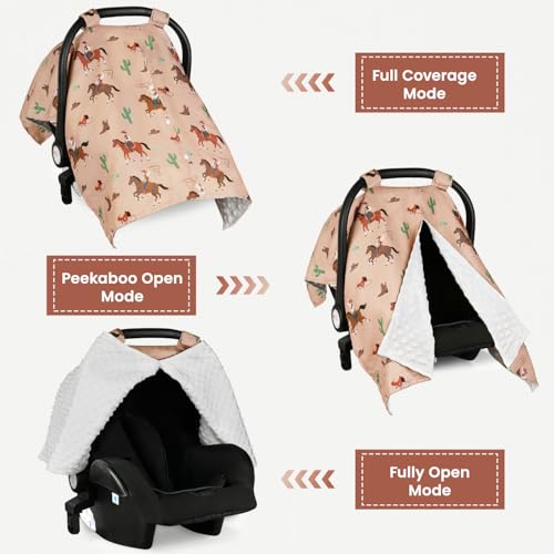 Rquite Car Seat Cover Baby, Carseat Covers Baby Girl, Winter Infant Car Seat Cover, Warm Minky Car Seat Canopy, Baby Carrier Cover with Peekaboo Opening, Multi Use Nursing Cover & Toddler Blanket - Image 2
