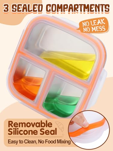 Alphatool Portable Stainless Steel Snack Containers for Kids - 3 Compartments Includes 10 oz & 5 oz, Dishwasher Safe Lunch Box Bento Box for School Office, 1 pack - Image 3