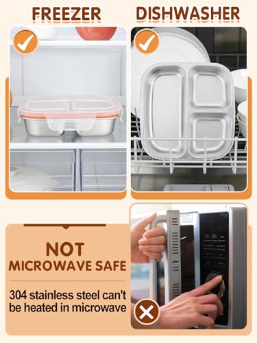 Alphatool Portable Stainless Steel Snack Containers for Kids - 3 Compartments Includes 10 oz & 5 oz, Dishwasher Safe Lunch Box Bento Box for School Office, 1 pack - Image 4