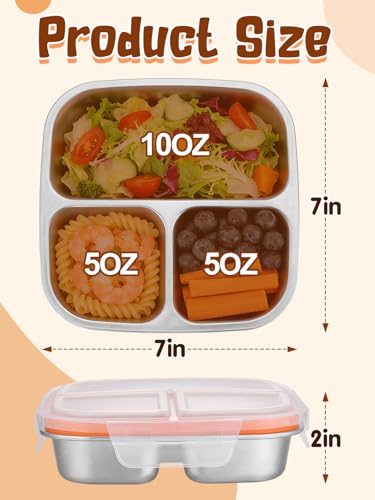 Alphatool Portable Stainless Steel Snack Containers for Kids - 3 Compartments Includes 10 oz & 5 oz, Dishwasher Safe Lunch Box Bento Box for School Office, 1 pack - Image 5