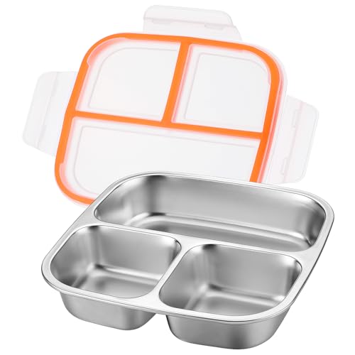Alphatool Portable Stainless Steel Snack Containers for Kids - 3 Compartments Includes 10 oz & 5 oz, Dishwasher Safe Lunch Box Bento Box for School Office, 1 pack - Image 1