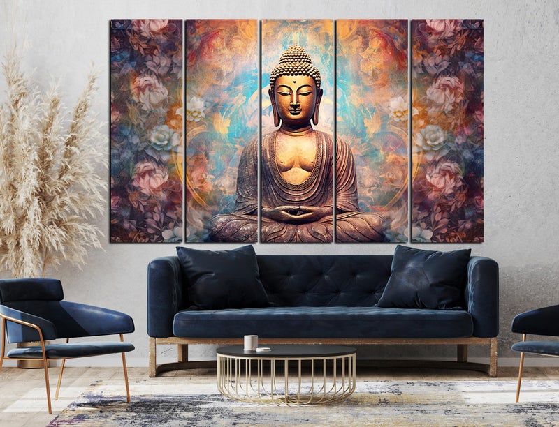 CN RETAILS Lord Buddha Golden Touch painting with frame Big Size(48x30) Wall art for living room,Bedroom,Drawing room,Hotels-Wooden Framed-Digital Painting ss05_05 - Image 2