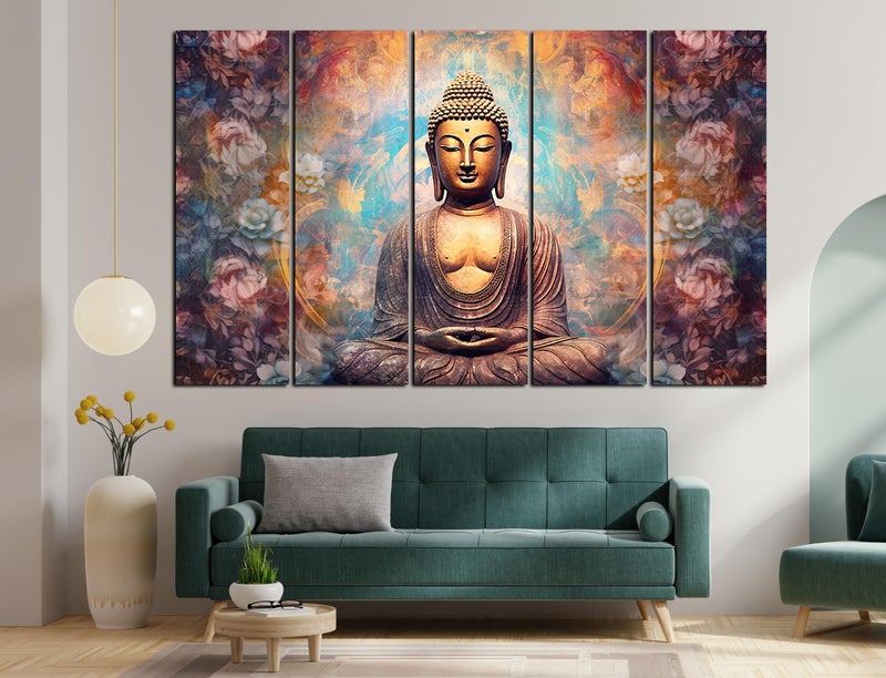 CN RETAILS Lord Buddha Golden Touch painting with frame Big Size(48x30) Wall art for living room,Bedroom,Drawing room,Hotels-Wooden Framed-Digital Painting ss05_05 - Image 1