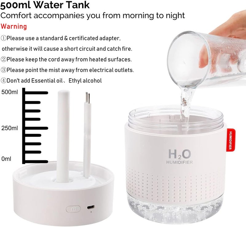 MOVTIP Portable Mini Humidifier, 500ml Small Cool Mist Humidifier, USB Personal Desktop Humidifiers for Baby Bedroom Travel Office Home, Auto Shut-Off, 2 Mist Modes, Super Quiet, White - Image 5