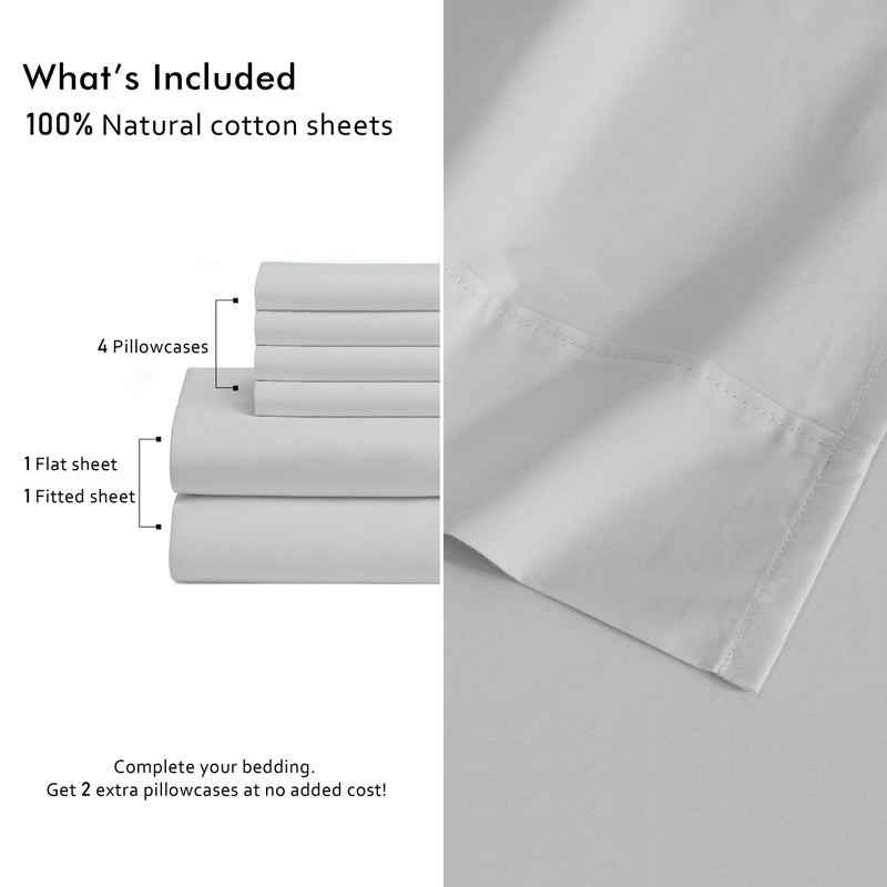 RUVANTI 6 Pcs Cotton Sheets - 100% Natural Cotton Soft, Lightweight & Breathable Crispy Percale Sheets, Full Size Bed Sheets 16" Deep Pockets, Cloud Gray - Image 4