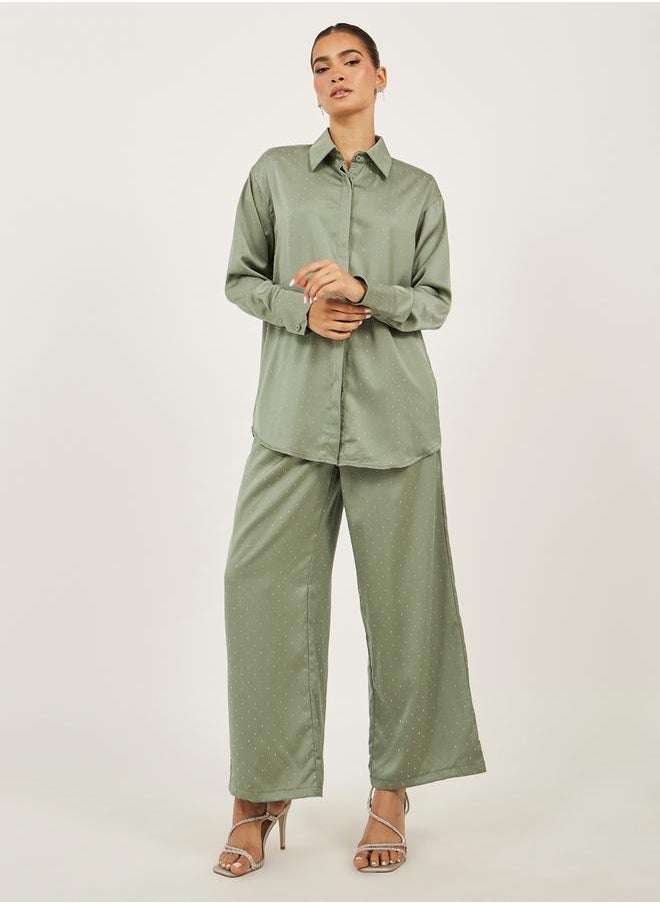 Styli Oversized Embellished Shirt and Wide Leg Pants Co-Ords  - Image 3