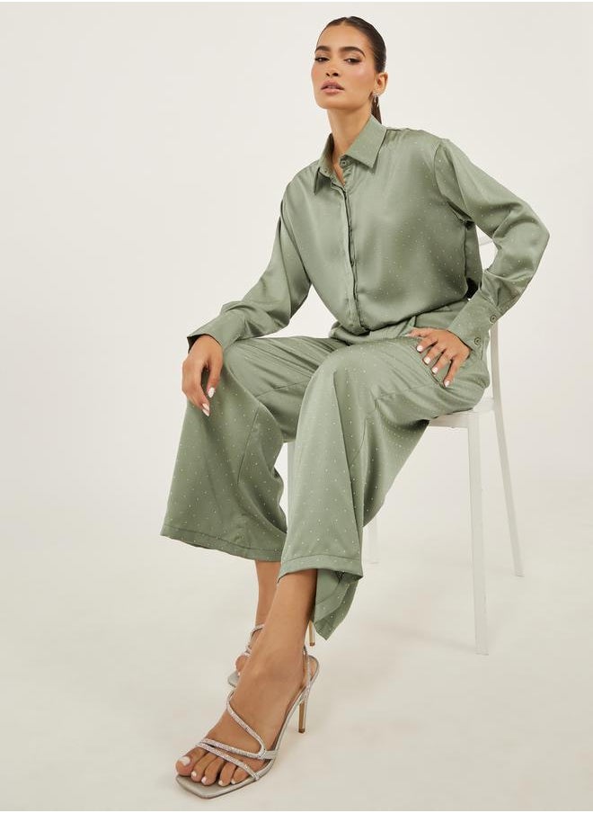 Styli Oversized Embellished Shirt and Wide Leg Pants Co-Ords  - Image 1