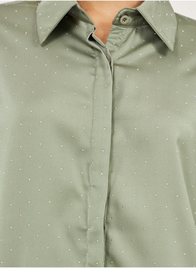 Styli Oversized Embellished Shirt and Wide Leg Pants Co-Ords  - Image 5