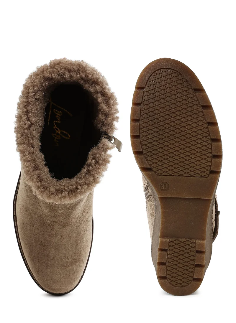 London Rag Faux Fur Harness Boots in Taupe