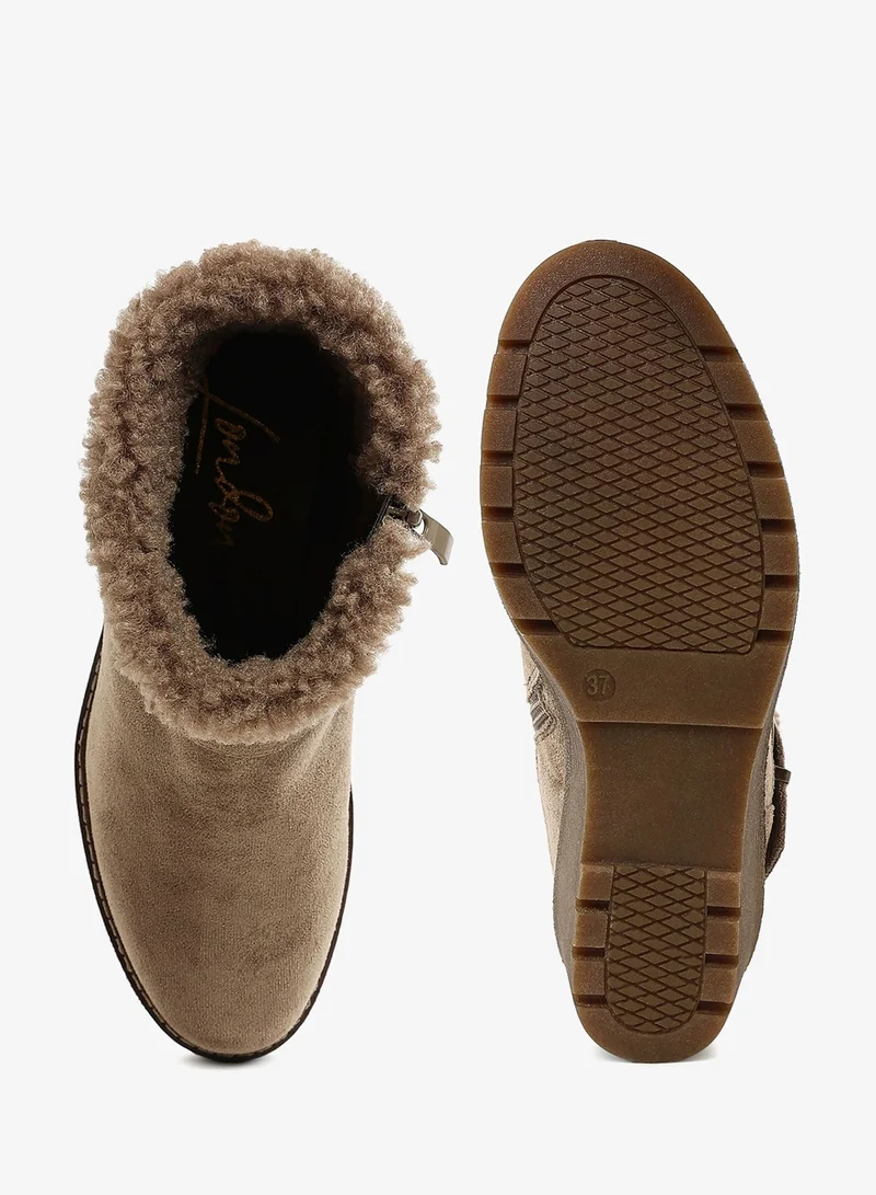 London Rag Taupe Faux Fur Harness Boots in Taupe for Women | Best Price UAE