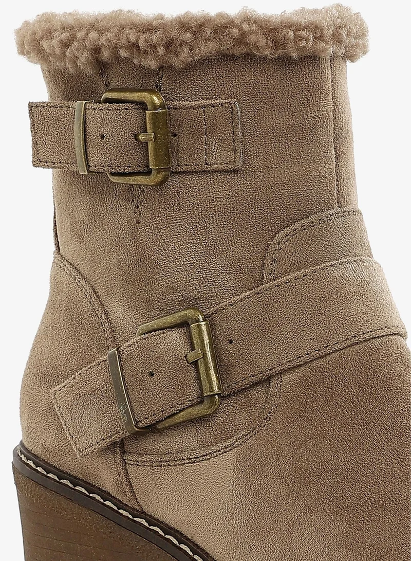 London Rag Taupe Faux Fur Harness Boots in Taupe for Women | Best Price UAE