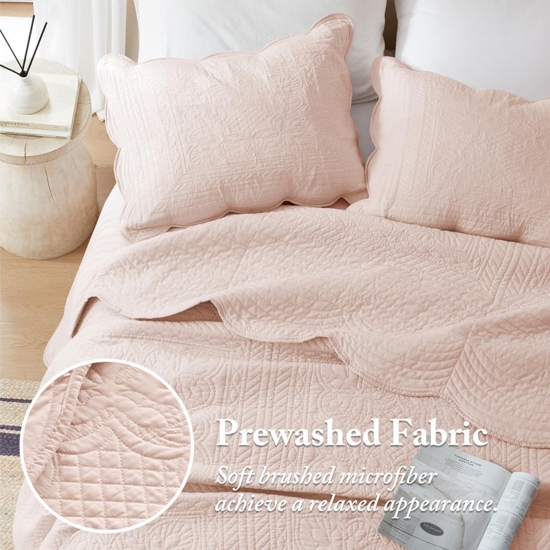Madison Park King Quilt Set Damask Coverlet Set for King Size Bed, Cottage Oversized Quilt Set, Scallop Edge, All Season, Pre-washed Cotton-Filled King Size Quilt, Tuscany, King/Cal King Blush 3 Piece - Image 2