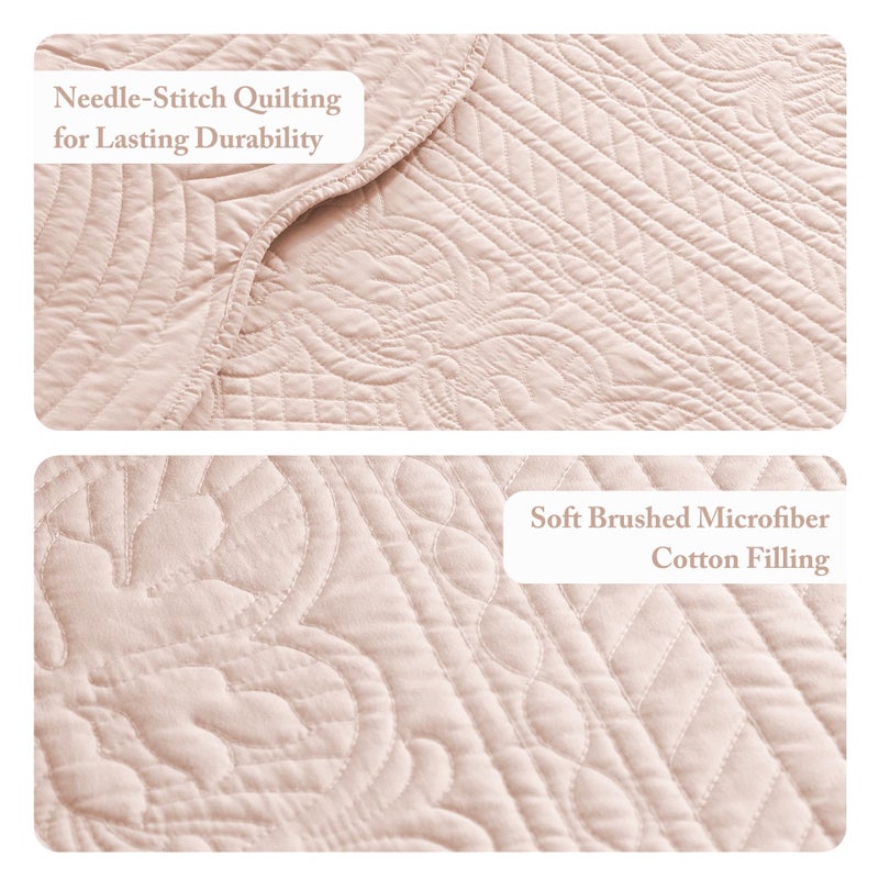 Madison Park King Quilt Set Damask Coverlet Set for King Size Bed, Cottage Oversized Quilt Set, Scallop Edge, All Season, Pre-washed Cotton-Filled King Size Quilt, Tuscany, King/Cal King Blush 3 Piece - Image 3